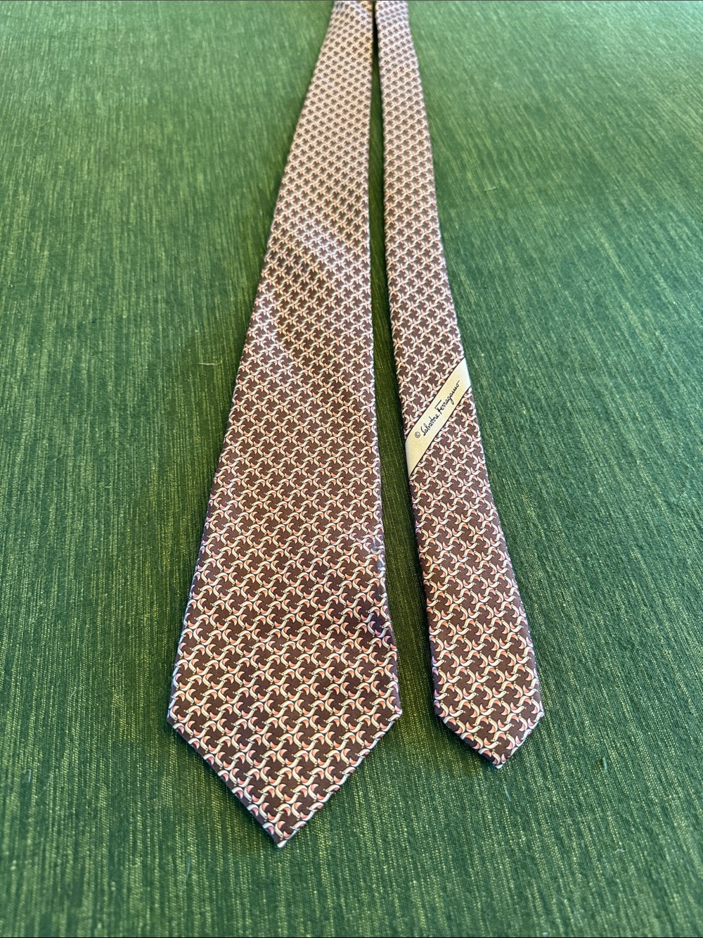 Salvatore Ferragamo Brown and Pink Geometric Silk Tie